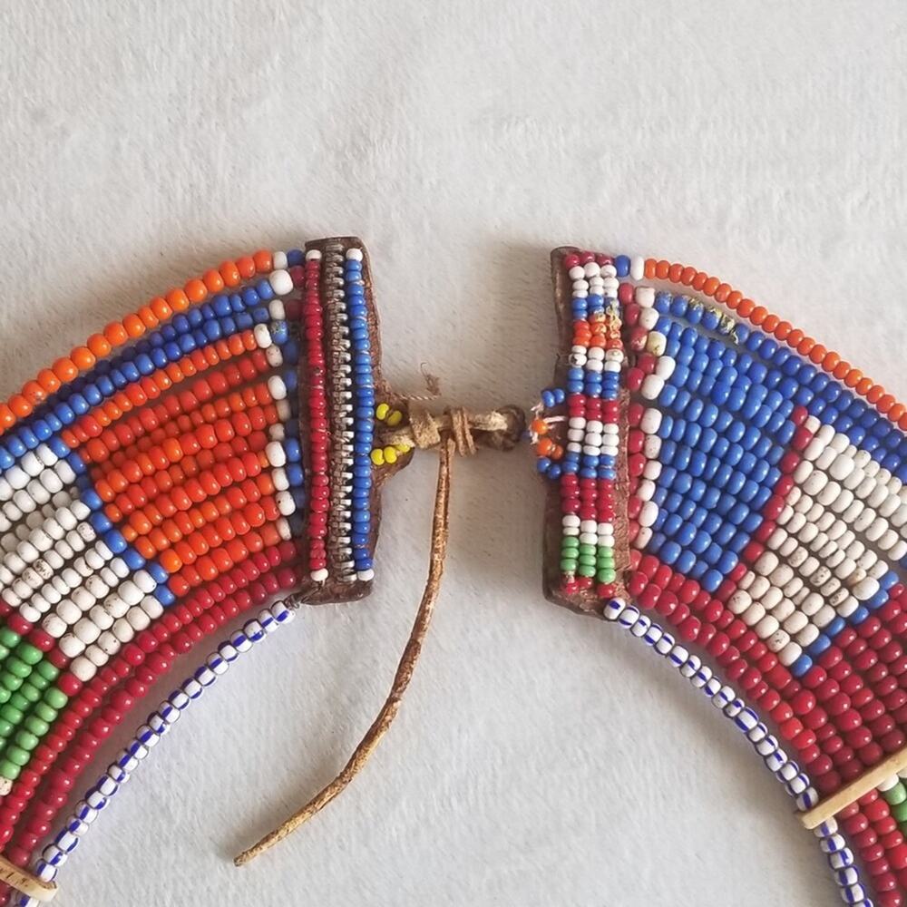 Vtg Handmade African Maasai Tribal Collar Bead Necklace Art Ceremonial - Picture 6 of 10